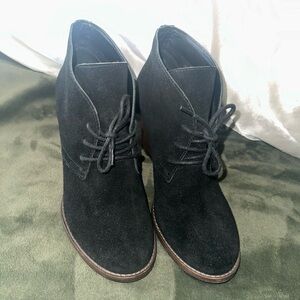 Lucky Brand Black Suede Wedge Booties